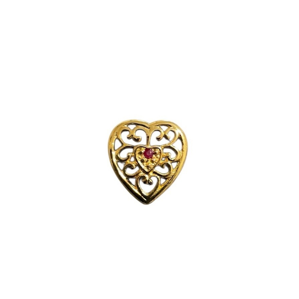 Vintage Gold Tone Heart Faux Red Ruby Rhinestone Lapel Pin Hat Pinback Brooch